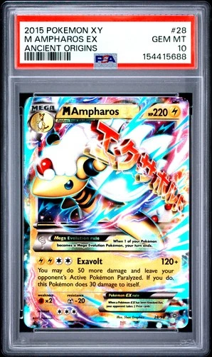 2015 POKEMON XY ANCIENT ORIGINS #28 M AMPHAROS EX PSA 10
