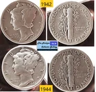 Vintage 1942 44⌛US Phila Mint World War II Silver Mercury Dimes🪙As Depicted🪙