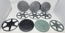 Lot Of 5 Vintage 8mm Empty Film Reel Metal Cans -7"  Various Colors and Brands