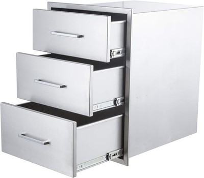 Outdoor Kitchen Drawers,17'' W x 18'' D x 24'' H Stainless Steel 3-Drawer BBQ Draw