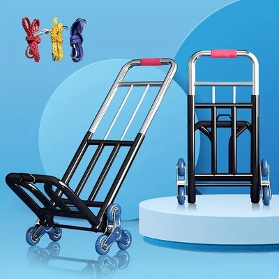 Stair Climbing Cart Heavy Duty Folding Hand Truck Dolly 242 lbs 6 Wheels + Ropes