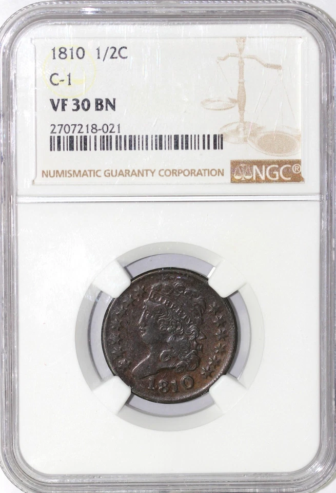 1810 1/2c C-1 Classic Head Half Cent NGC VF 30 - Image 3 of 4