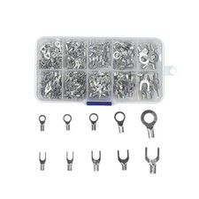 200Pcs 10 in 1 Terminals Non-Insulated Ring Fork U-Type Brass Terminals Asso
