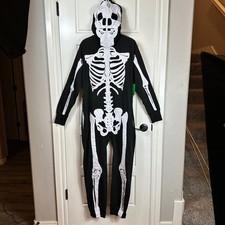Tipsy Elves Skeleton Costume Jumpsuit Full Zip Hooded Black Adult Size S
