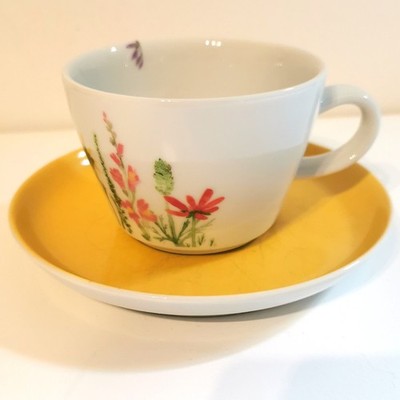 Kahla Porzellan Tasse Untertasse rot gelb Wildblume Made in Germany