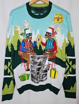Blizzard Bay Men's Campfire Reindeer Ugly Christmas Sweater Drink Pocket Small