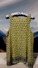 Max Studio Top L New Yellow Floral Boho Silky Shirt Blouse Large MSRP $98 NWT