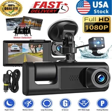 Dash Cam Car HD 1080P Front/Rear/Inside Dual Lens Video Recorder Camera G-Sensor
