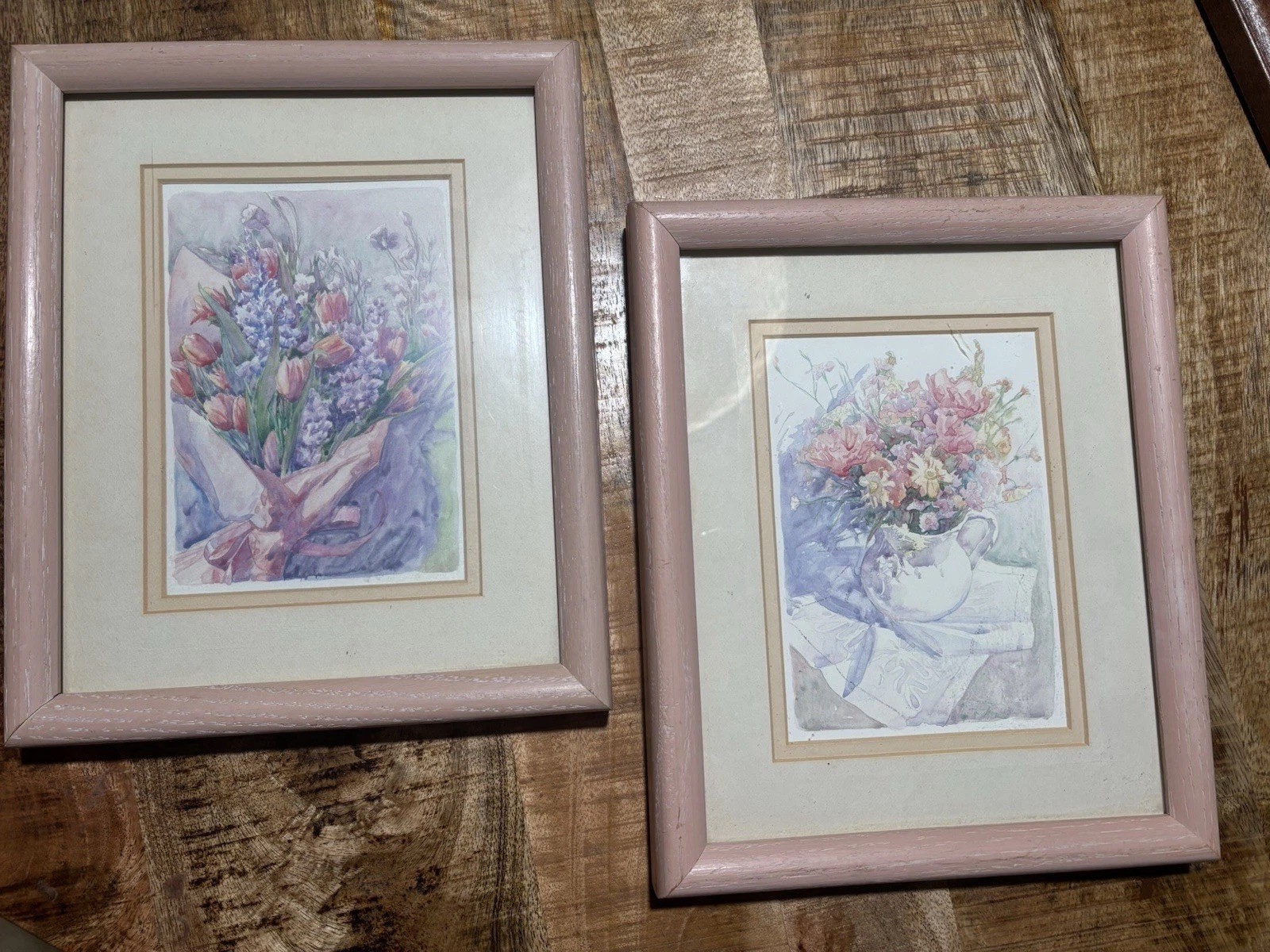 2 Floral matching Watercolor Art in Pink Frame