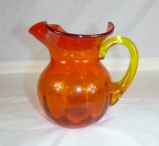Vtg Rainbow Glass Amberina Melon Ribbed Small Pitcher 5" H