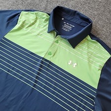 Under Armour Playoff Polo Shirt Men's 2XL Navy Green Striped Loose Fit Stretch