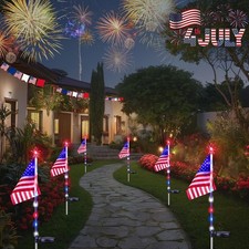 6 Pack 4th of July Decorations Outdoor Solar Lights, Red White and Blue Ameri...