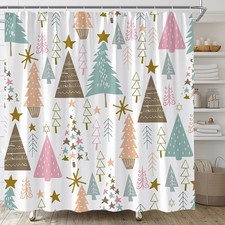 Merry Christmas Shower Curtain Christmas Tree Winter Tree Cartoon Kids Holiday F