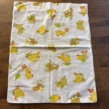 Vintage 1970s Babycare Crib Pillowcase Yellow Bunny Green Turtle Nursery