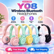 Y08 Wireless Bluetooth Headphones with Mic Stereo On-Ear Macaron Headset
