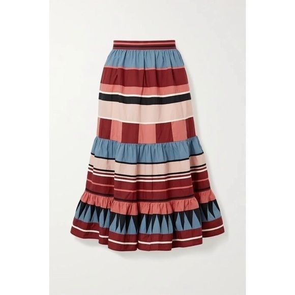 ULLA JOHNSON Simi Patchworked Cotton Poplin Midi Skirt Sz 4
