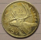 1949 Canada 25 Cents 80% Silver Quarter George VI Caribou Coin