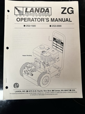 #ad Landa ZG Portable Water Pressure Washer Manual ZG2 1500 amp; ZG3 2000 $18.00