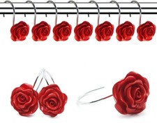 12 PCS Red Home Fashion Decorative Anti Rust Shower Curtain Rings Hooks