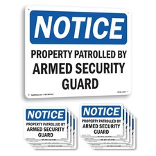 Property Patrolled By Armed Security Guard OSHA Notice Sign, Decal 5 or 10 Pack