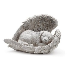 Napco Sleeping Dog Within Angel Wings Concrete Look 8.5 x 5.5 Resin Garden