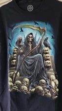ODM Grim Reaper Skeleton Skulls Graphic Metal T Shirt Tee Large 2018