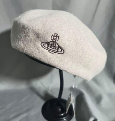 Vivienne Westwood Orb Beret Hat Beige Logo Cap Size S - M Vivienne Westwood Orb Beret Hat Beige Logo Cap Size S - M