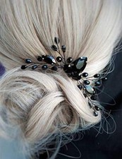 Bridal Black Crystal Hair Comb Marquise Back Comb Wedding Headpiece Prom Party