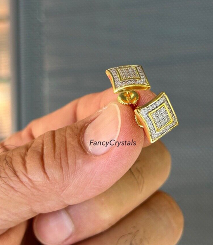 Uomo oro 14 carati riempito 0,5 ct. Orecchini a perno VS1 taglio laboratorio diamante vite posteriore CLASSY - Foto 2 di 5