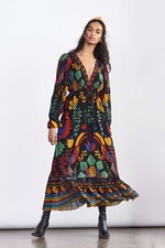 Farm Rio Anthropologie Georgette Maxi Colorful Dress Floral Black Plunge NWT XS