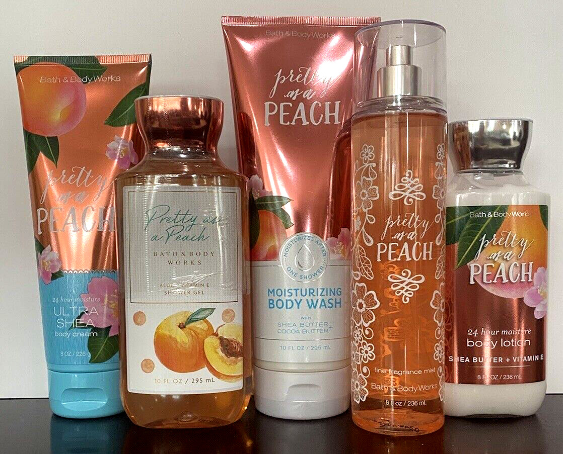 Bath & Body Works Lot of 5 PRETTY AS A PEACH Wash~Cream~Shower Gel~Mist~Lotion