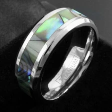 Titanium Men's Abalone Center Stripe Wedding Band Ring Size 9-13