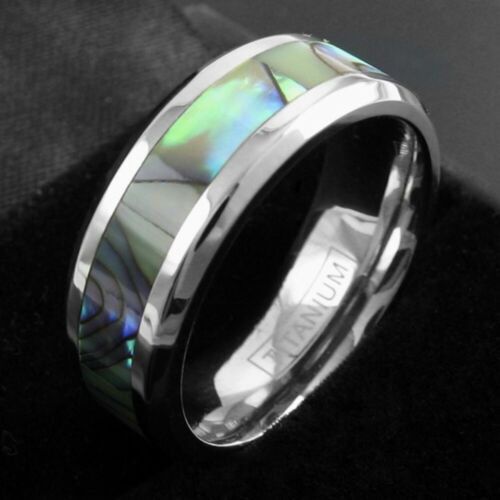 Titanium Men's Abalone Center Stripe Wedding Band Ring Size 9-13 - Picture 1 of 4