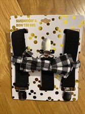 Her Accessories Boys Suspender And Bow Tie Set 6-12 Months Checkered