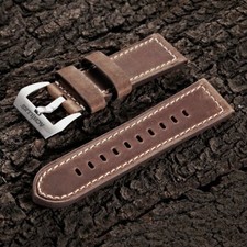 For OFFICINE PANERAI PAM 24mm Vintage Leather Watch Strap Band - Deep Brown