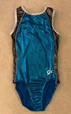 NWOT Womens GK Elite Sportswear Blue/Black/Silver Gymnastics Leotard Sz AS