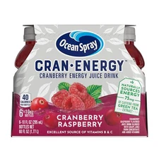 (6 Pack) Ocean Spray Cranberry Raspberry Energy Juice Drink with Vitamins, 10 Oz