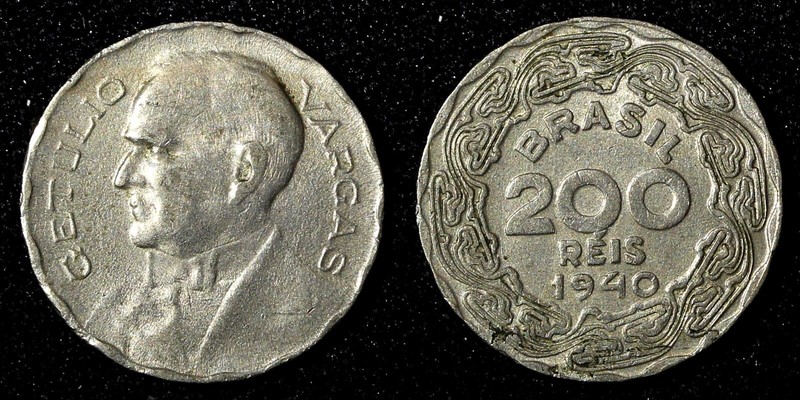 BRAZIL Copper-Nickel 1940 200 Reis Getúlio Dornelles Vargas VF KM# 545 (27 772)