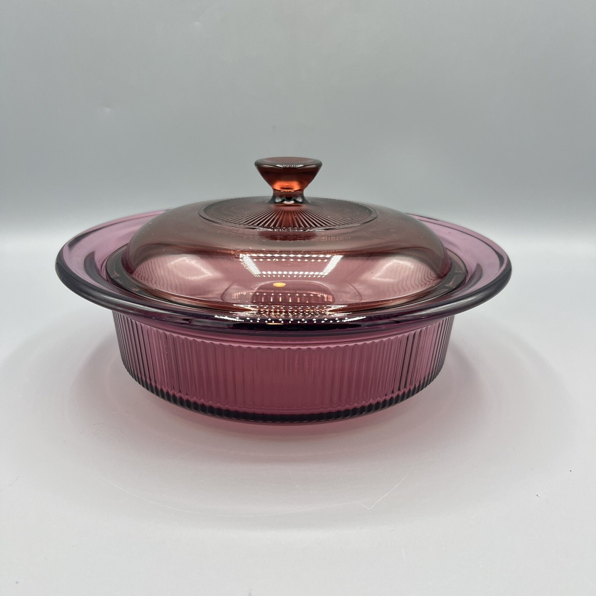 Corning Ware Vision 1Qt 1L V-31-B Cranberry Ribbed Glass Cookware