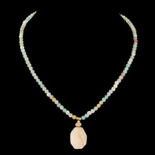 Morganit-Halskette mit rosa Opal Anhänger Damen Collier Edelstein Kette edle R55