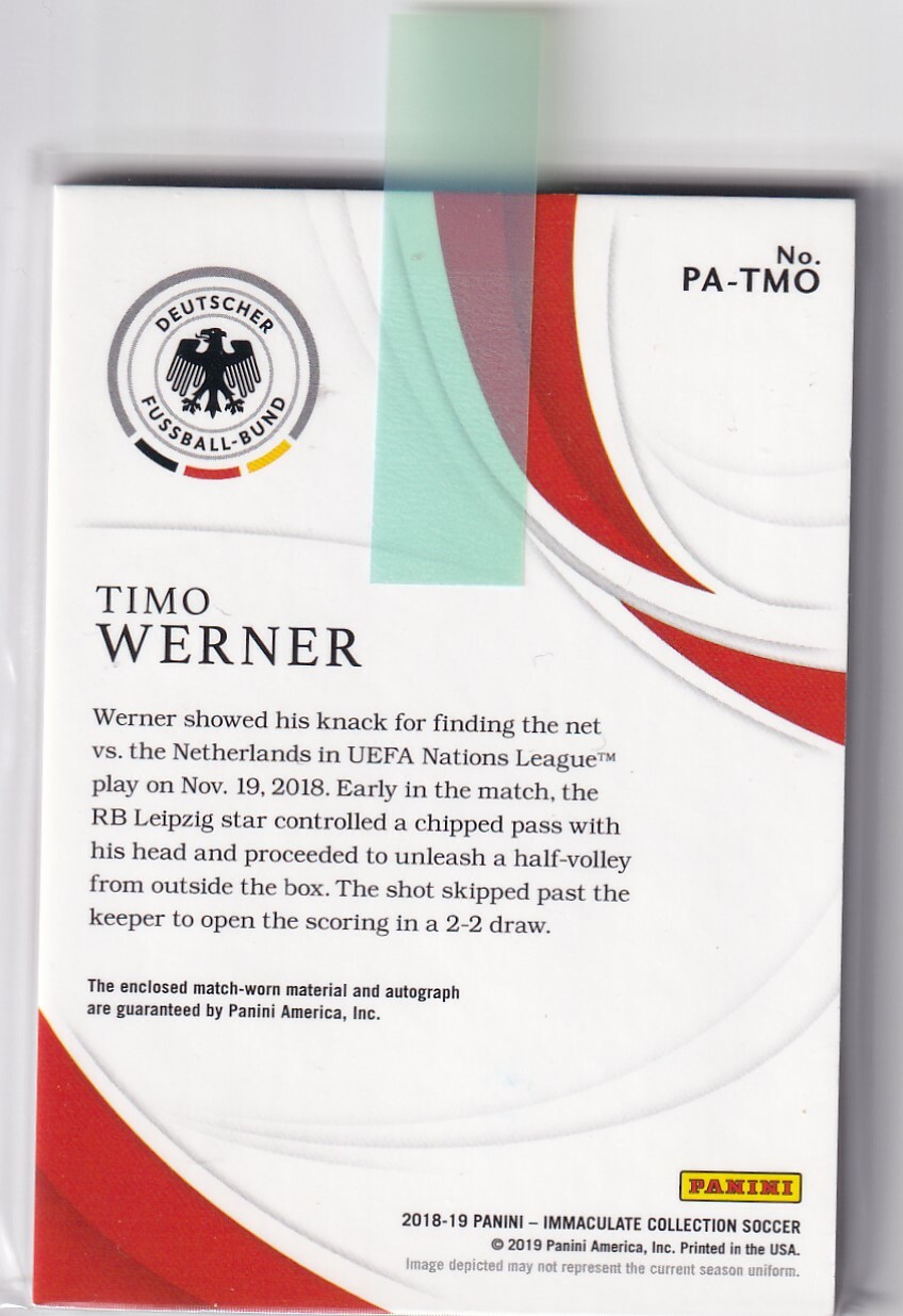 Panini Immaculate 2018/19 Timo Werner Match Worn Patch Auto 22/39 SSP view 2