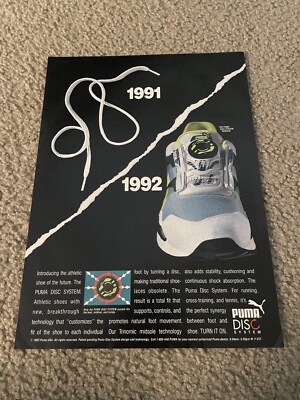 Vintage 1992 PUMA DISC Running Shoes Poster Print Ad 1990s DISC SYSTEM