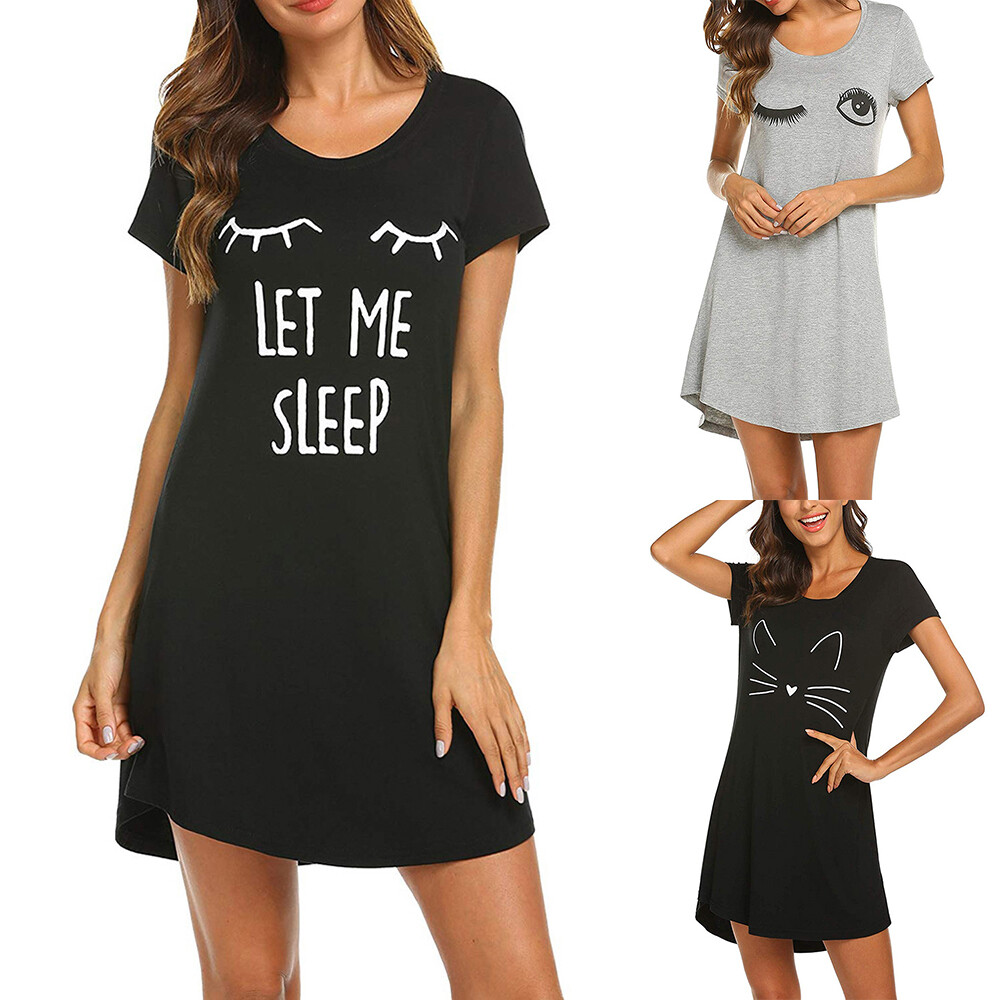 HOT Women Short Sleeve Sleep Shirt Tee Pajama Sleep Dress Nightgown Nightshirt