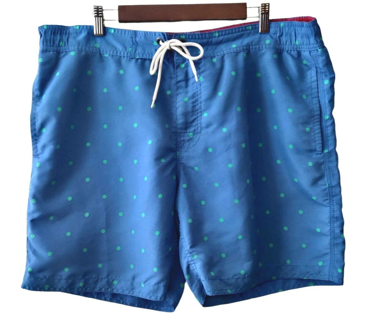 Boden Mens Blue Green Polka Dot Pockets Zip Fly Lined Swim Shorts Trunks Size 38