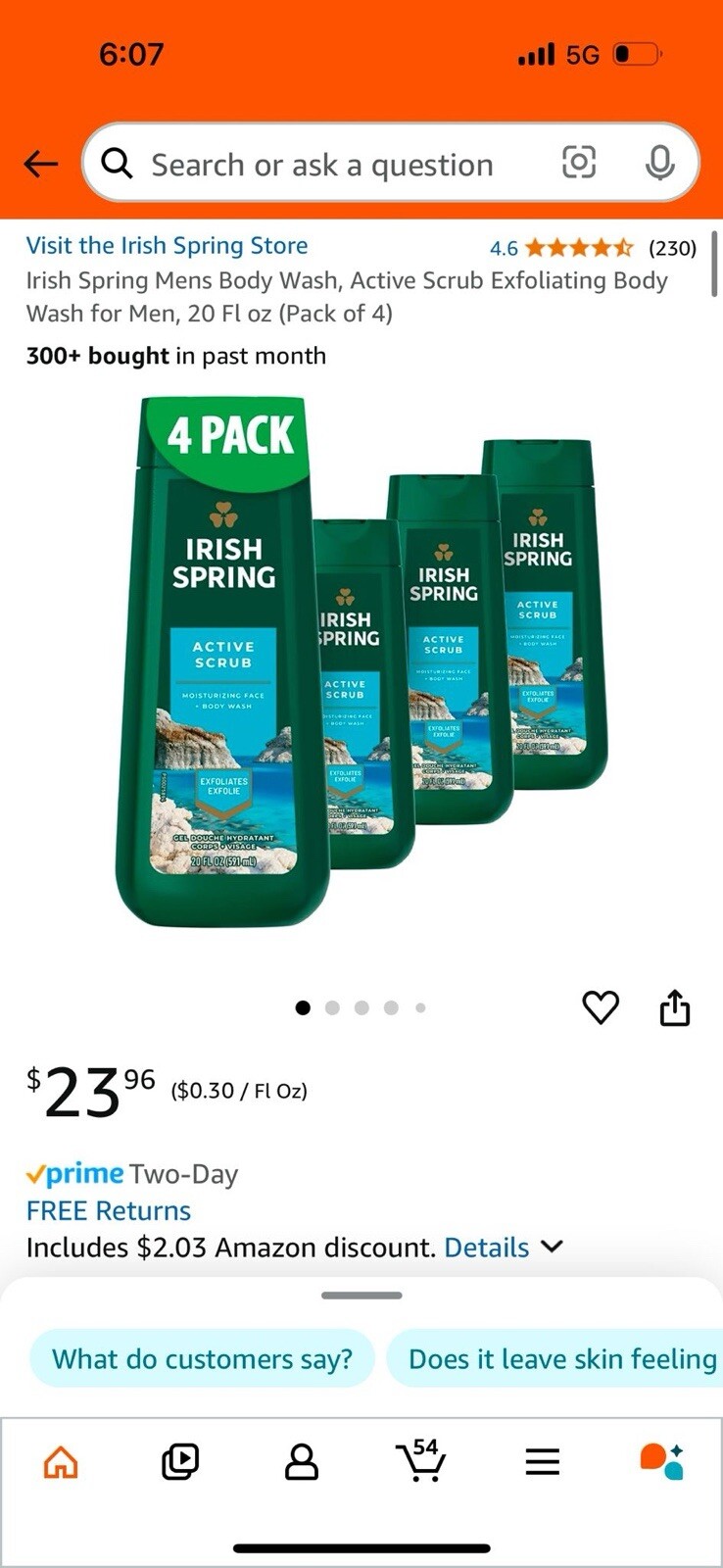 Irish Spring Mens Body Wash, Active Scrub Exfoliating Body Wash for Men