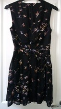 BOOHOO Black and multicoloured Chiffon Bird wrap tie waist bow Dress Size 10