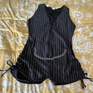 Womens SA MA Pinstripe Playsuit Black Silver Dance Party Romper New Sexy Chain