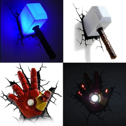 Marvel Avengers Thor Hammer MJOLNIR Iron Man Hand 3D Deco Wall LED Night Light - Picture 5 of 9