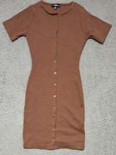 Missguided T Shirt Button Front Dress Womens Size 2 Brown Stretch Bodycon
