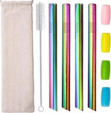 Boba Straws Bubble Tea Straw Reusable Metal Straws Wide Thick Fat Angled Tip Bag